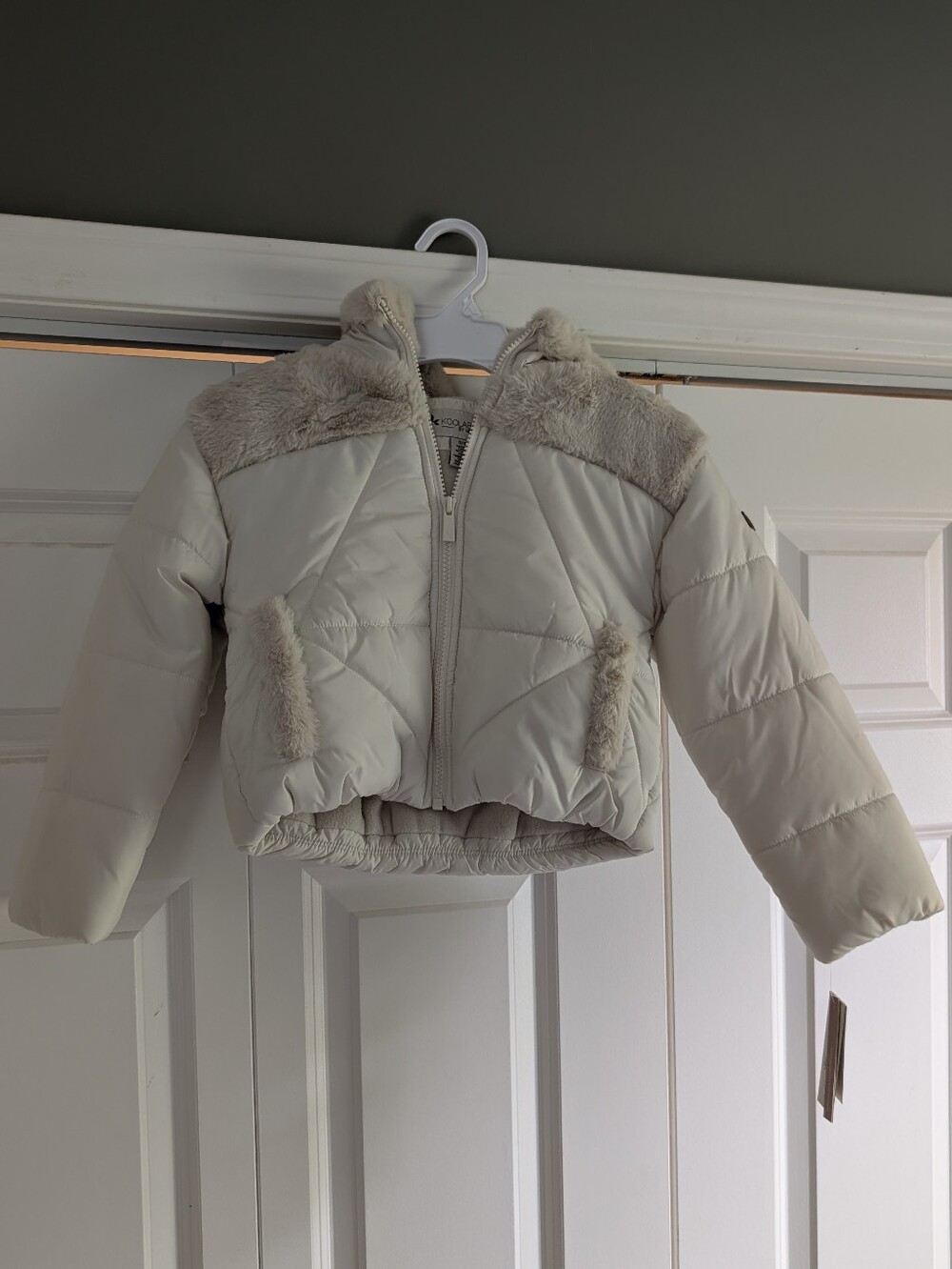 Koolaburra By Ugg Cream Puffer Jacket with Faux Fur Trim